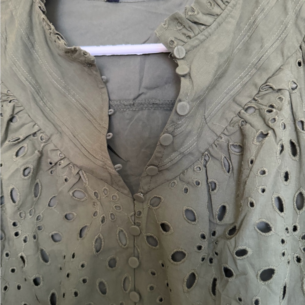 NWT Pretty garden Olive Green Eyelet Peasant Blouse - Women - Picture 3 of 9